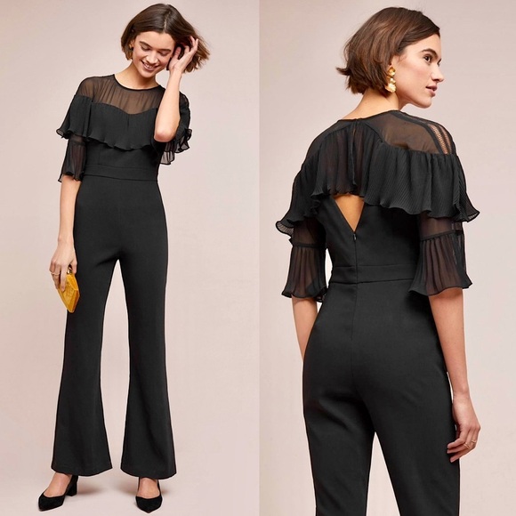 REVOLVE Anthropologie BHLDN Harlyn Danika Black Ruffle Shoulder JumpsuitSmall